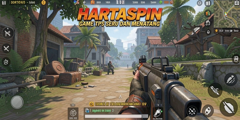 Screenshot menampilkan aksi seru gameplay TPS HARTASPIN.
